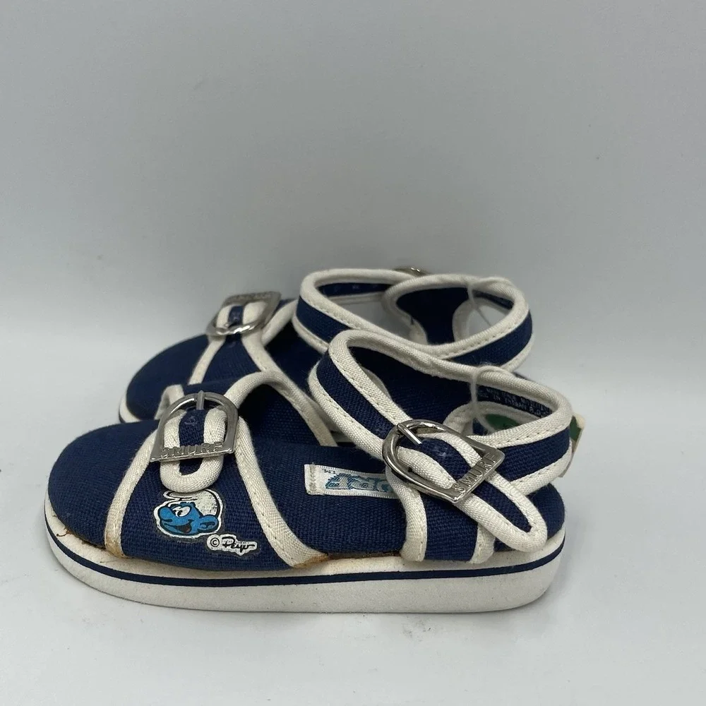 Vintage 1982 Smurf Baby Shoes Size 3‎ Sandals  Buckles Blue